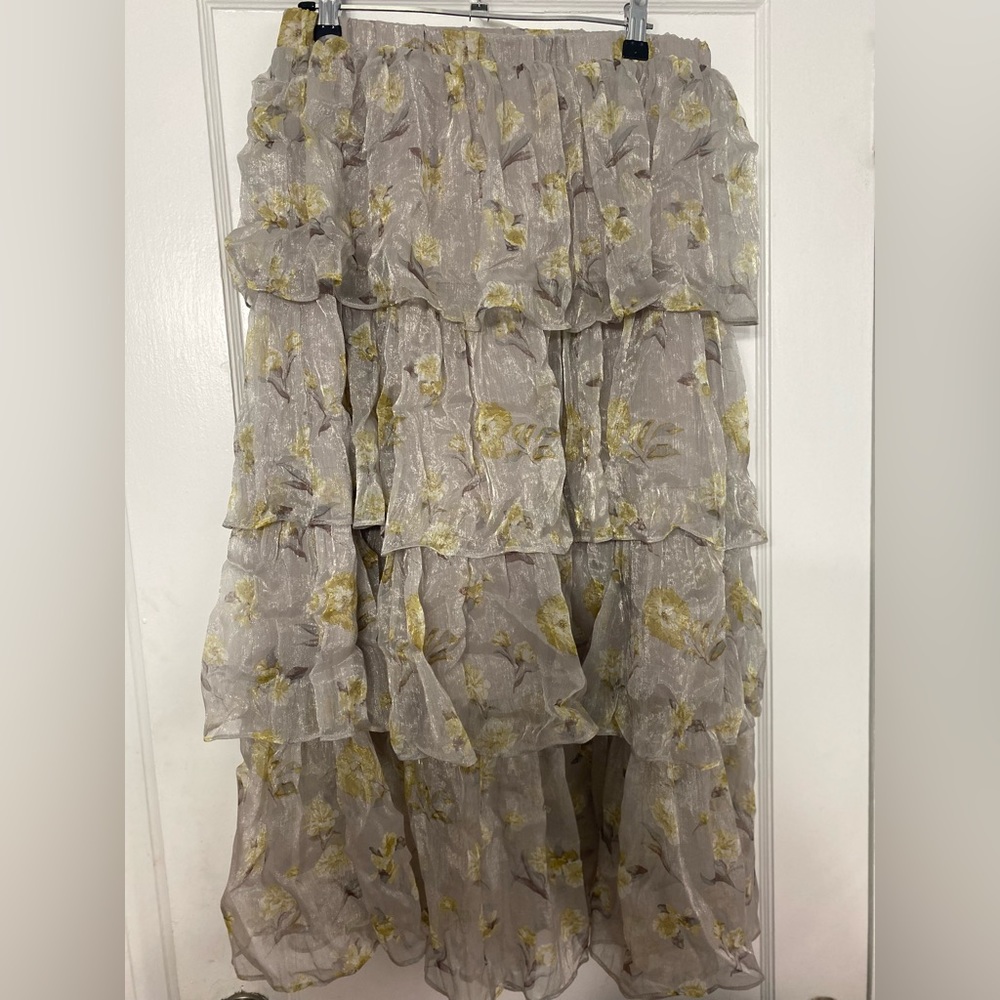 Metallic Tiered Midi Skirt